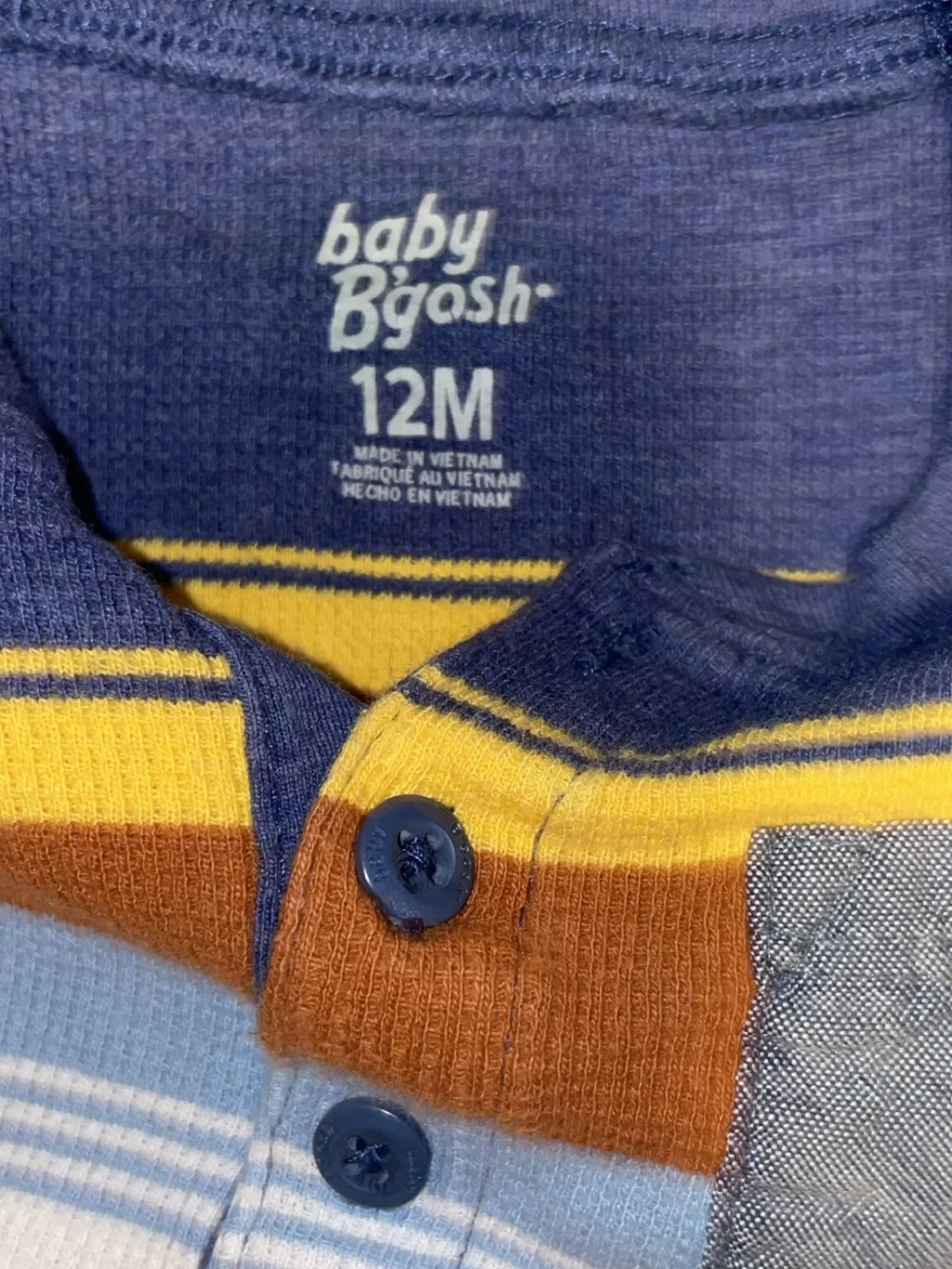 OshKosh B'gosh Navy, White, Mustard & Light Blue Striped Henley Bodysuit
